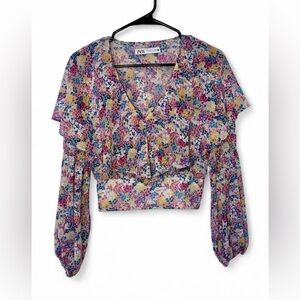 Zara Women's Colorful Sheer Floral Blouse size Small